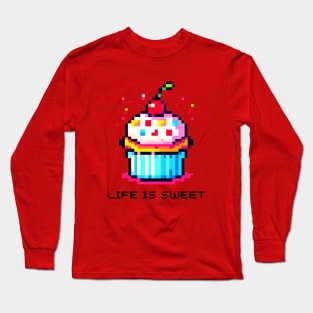 Pixel Cupcake Delight - Colorful Digital Art Dessert Long Sleeve T-Shirt